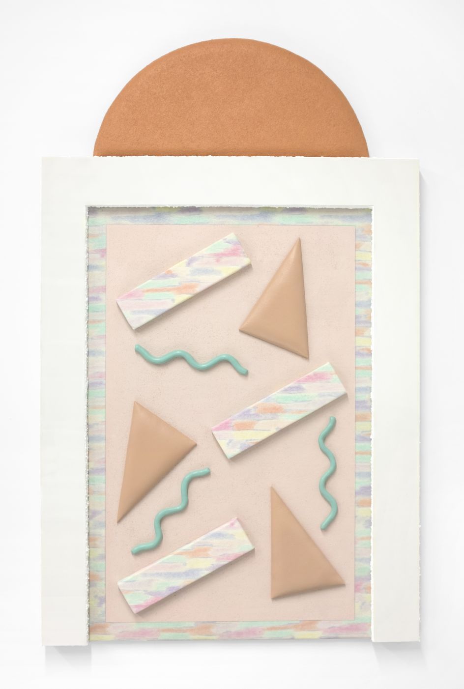 Leah Guadagnoli Number Six Song in Heaven, 2017 acrylic, pumice stone, Plexiglas, PVC, found upholstery, Apoxie Sculpt, canvas, insulation board, and polyurethane foam on aluminum panel 49h x 30w x 3d in Courtesy of the artist and VICTORI + MO