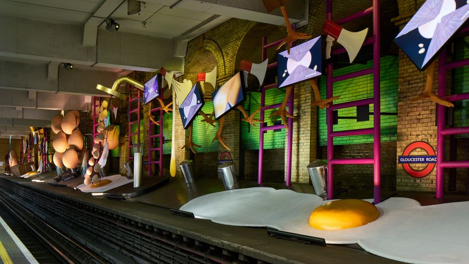 Heather Phillipson, my name is lettie eggsyrub, Gloucester Road station, 2018. Commissioned by Art on the Underground. Photo: G.G. Archard