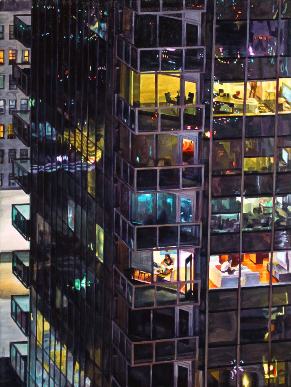 Night School - Oil on paper adhered to wood, 2015