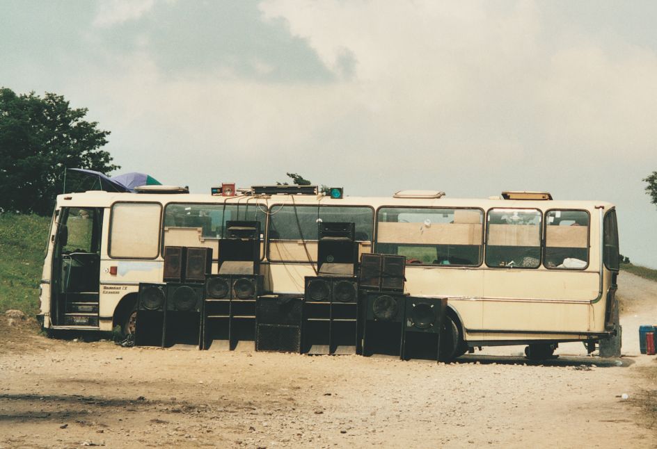 Vinca Petersen Bus And Rig from ‘Raves & Riots’ (1990-2004) Photograph © Vinca Petersen Image courtesy of Saatchi Gallery, London