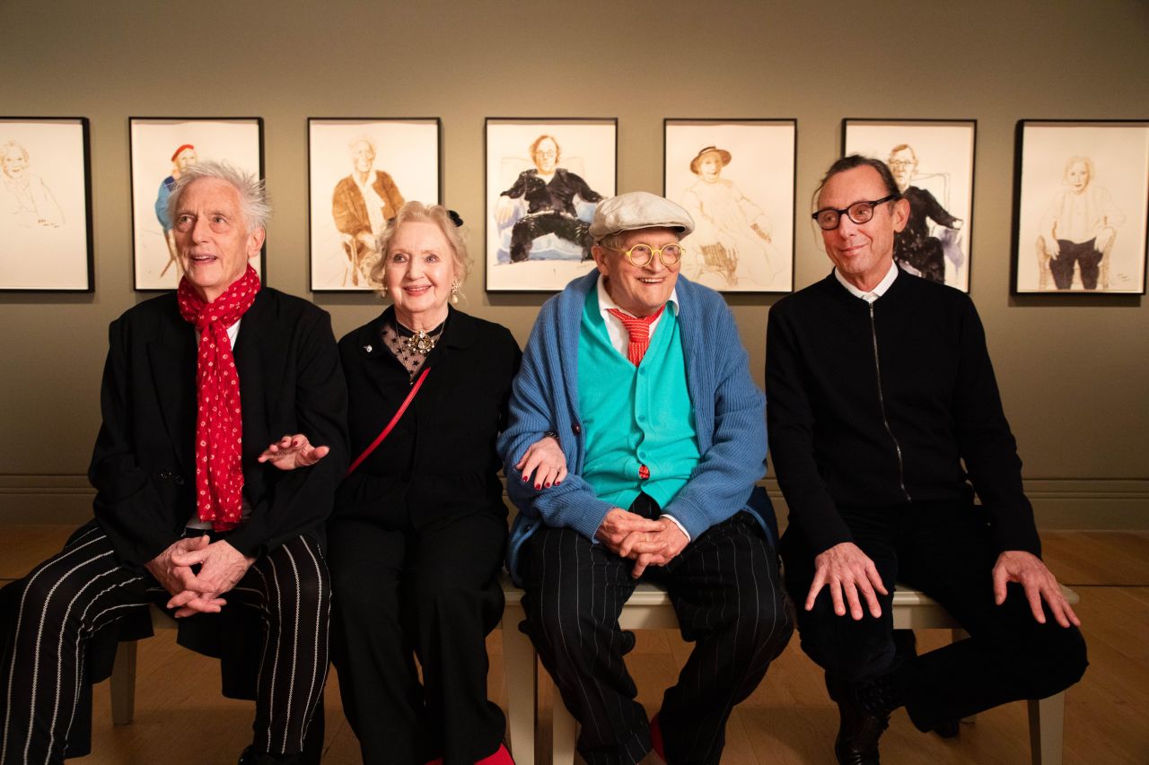 David Hockney with his close friends and his new drawings in David Hockney: Drawing from Life © David Parry and National Portrait Gallery