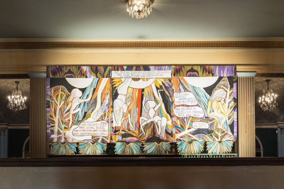 Emma Talbot Your Own Authority 2019 Art Night commission Acrylic on Silk Dimensions variable Courtesy the artist, Image: Thierry Bal