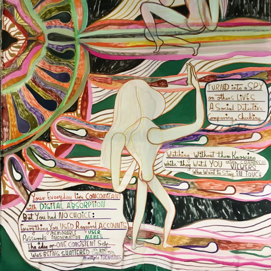 Emma Talbot When Screens Break (detail) 2020 Acrylic on silk. Courtesy the artist