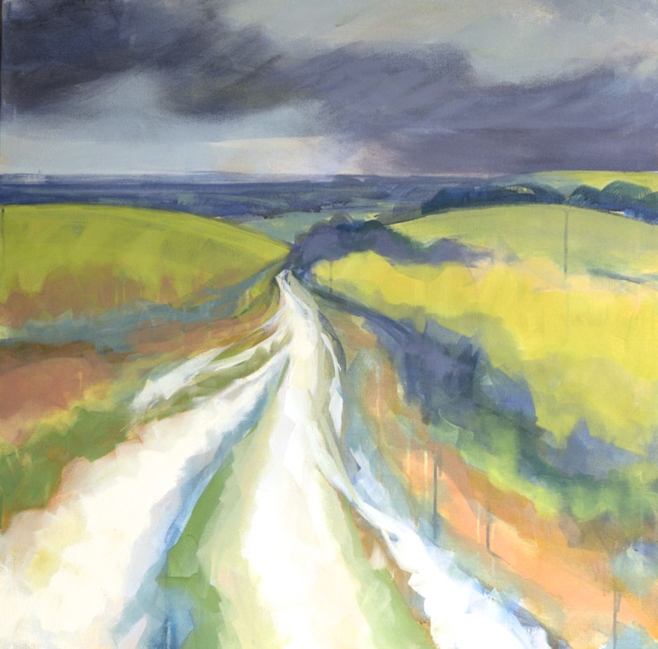 Wendy Brooke-Smith, Ridgeway_ Walking the Chalk, Downhill Stretch, 2017, acrylic on canvas, 90 x 90cm