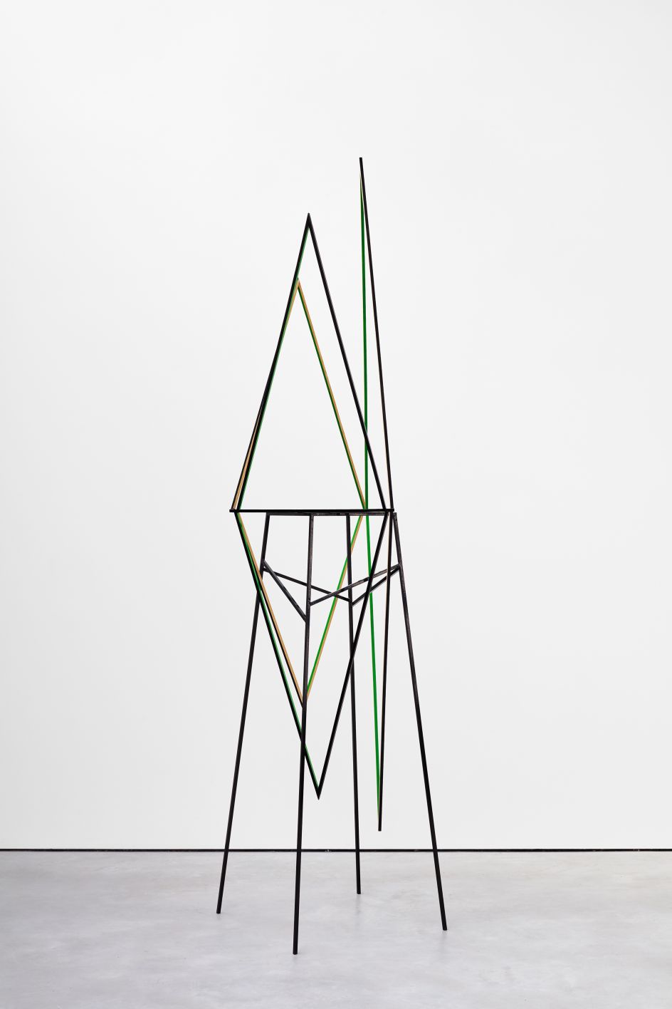 Eva Rothschild Sweet Valley, 2011, Painted oak, steel stand, 243 x 60 x 56 cm, 95 5/8 x 23 5/8 x 22 1/8 ins, Copyright the artist, courtesy Stuart Shave/Modern Art, London