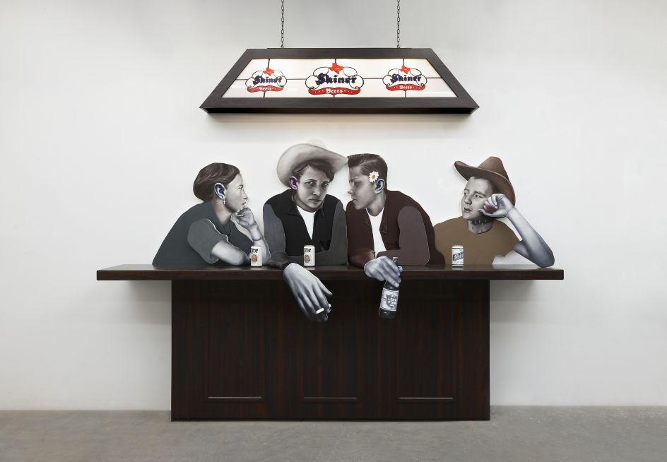 Chloe Chiasson, The Renegades, 2022. Oil, acrylic, wood, Plexiglas, resin, foam, LEDS, porcelain, chain, lipstick, aluminum, canvas on shaped panel. 109 3/4 x 130 x 22 1/2 inches, 279 x 330 x 57 cm. Photo: Thomas Mueller