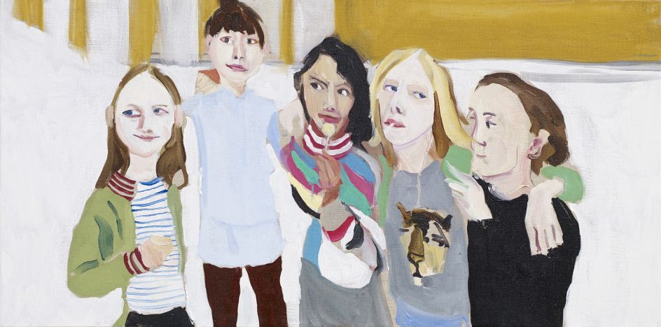 Poppy, Esme, Oleanna, Gracie and Kate, 2014 Oil on canvas 40 x 80 x 3.5 cm 15 3/4 x 31 1/2 x 1 3/8 in  © Chantal Joffe  Courtesy the artist and Victoria Miro, London / Venice