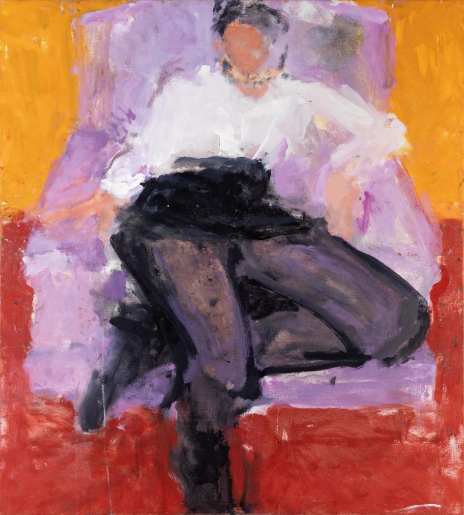 Frances in the Pink Chair, Yellow Background, 2006 42 x 38 inches. Oil on Canvas © Sargy Mann