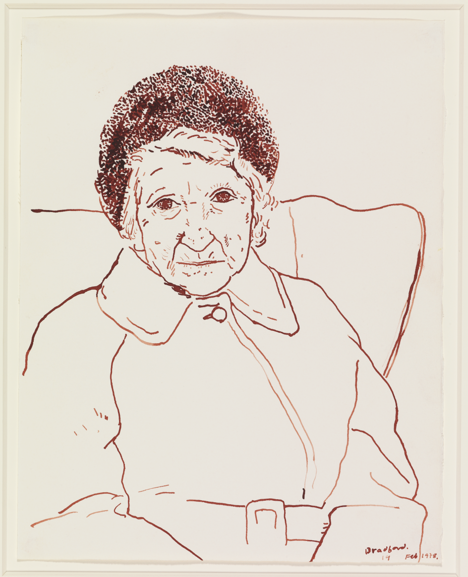 David Hockney Mother, Bradford. 19 Feb 1979, Sepia ink on paper 14 x 11