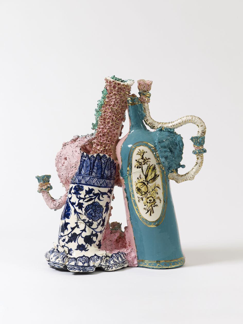 Francesca DiMattio Sevres vase à Bobèches, 2012 Overglaze and underglaze with gold lustre on porcelain 57.2 x 52.1 x 30.5 cm © Francesca DiMattio, 2012 Image courtesy of the Saatchi Gallery, London