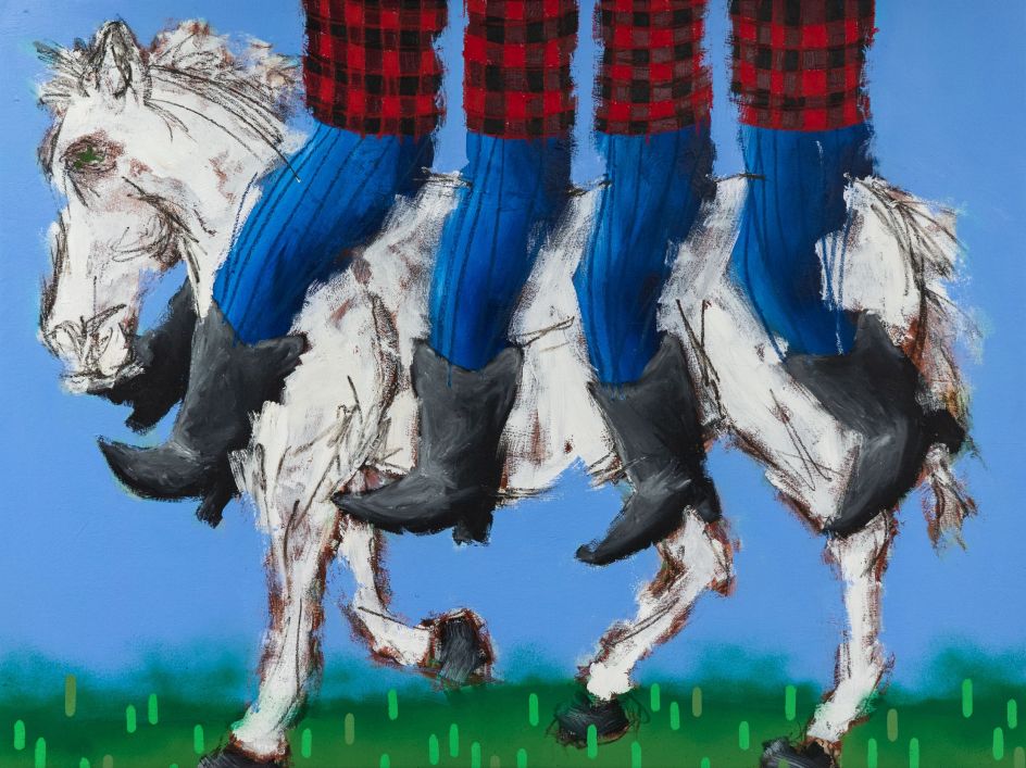 How Am I Supposed To Get Any Riding Done, 2019, Acrylic and oil stick on canvas © Hunter Potter