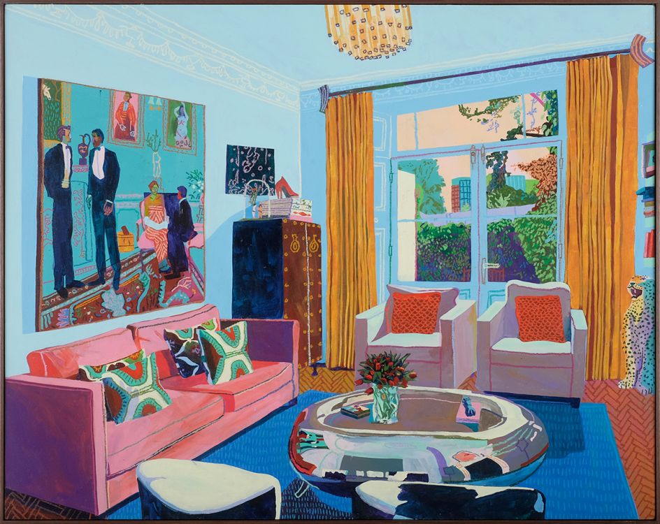 Andy Dixon, Patron's Home (London) (2017), Acrylic and Oil Pastel on Canvas, 107x135cm