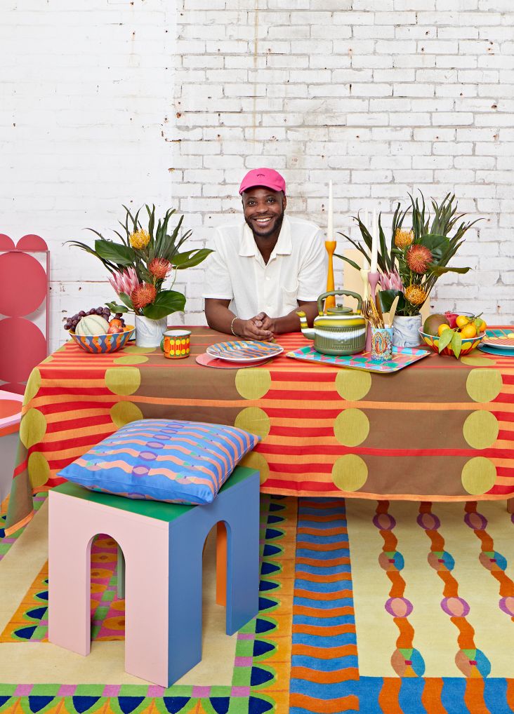 Yinka Ilori with his new homeware collection. Photography by Andy Stagg