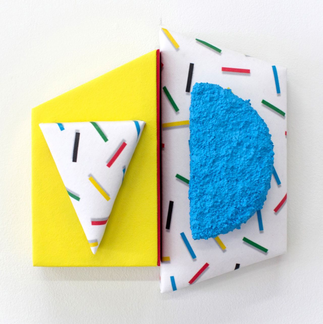 Leah Guadagnoli RGB, 2017 acrylic, pumice stone, molding paste, digital print on fabric, canvas, insulation board, polyurethane foam on aluminum panel 12h x 12w x 3d in Courtesy of the artist and VICTORI + MO