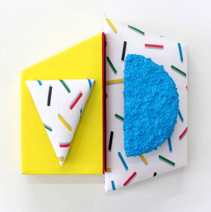 Leah Guadagnoli RGB, 2017 acrylic, pumice stone, molding paste, digital print on fabric, canvas, insulation board, polyurethane foam on aluminum panel 12h x 12w x 3d in Courtesy of the artist and VICTORI + MO