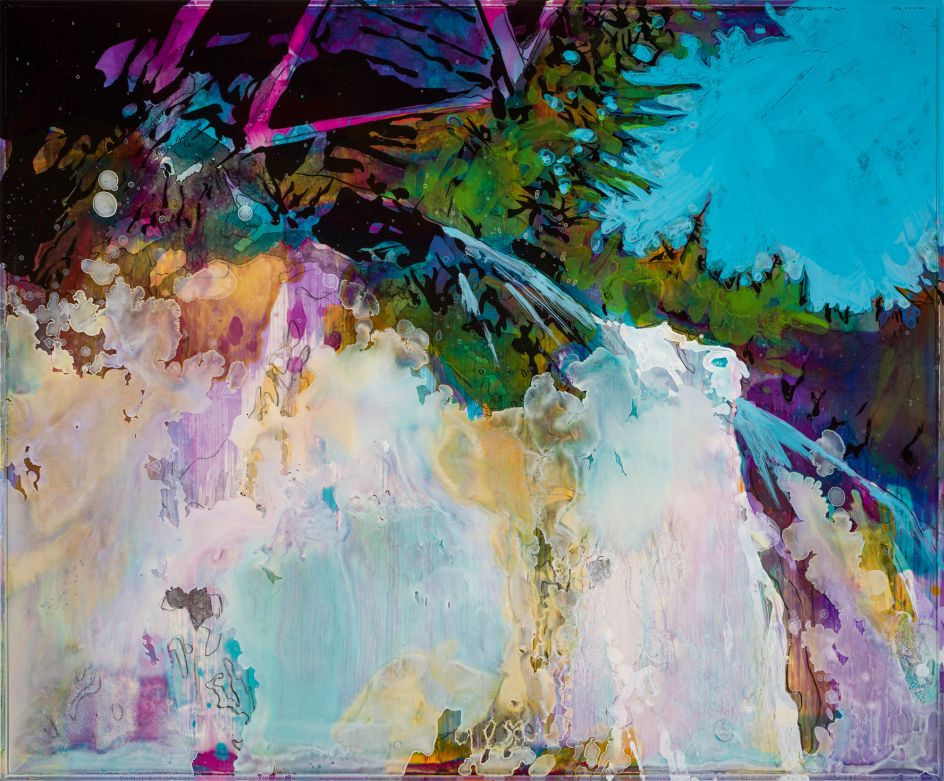 Steve Driscoll, Gravity-fed 1, 2021, oil pigments and urethane on composite panel, 28 x 34 in. Courtesy of Nicholas Metivier Gallery, Toronto.