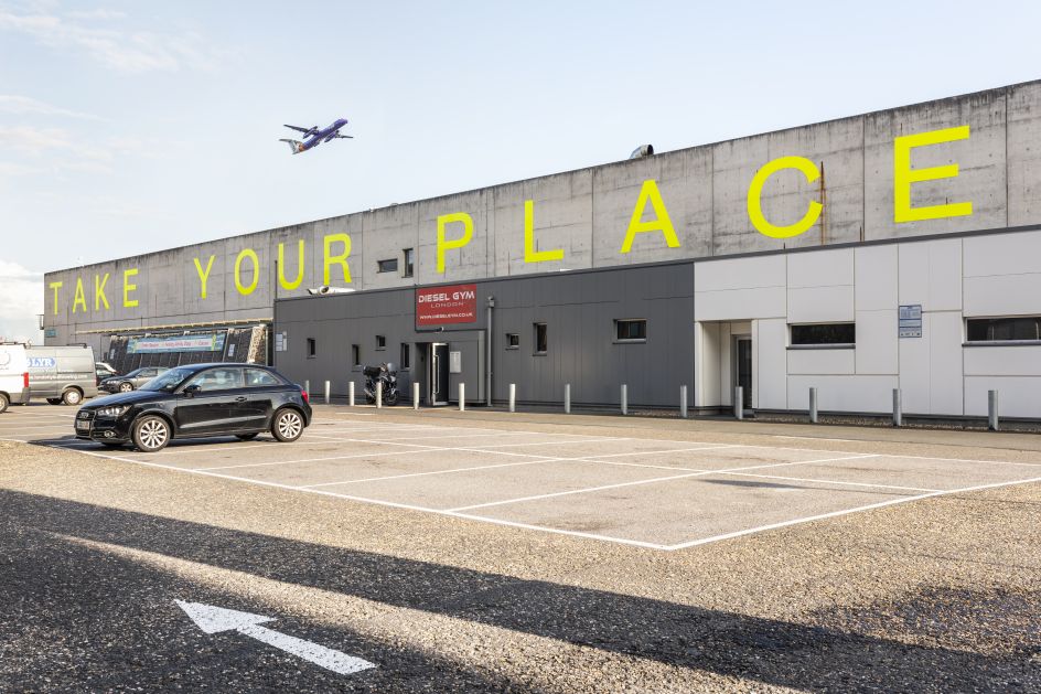 Take Your Place, 2019, Jessie Brennan (Part of the year-long series Making Space) Commissioned by the Royal Docks Team, a joint initiative by the Mayor of London and the Mayor of Newham. Produced and curated by UP Projects.  Photo by Thierry Bal