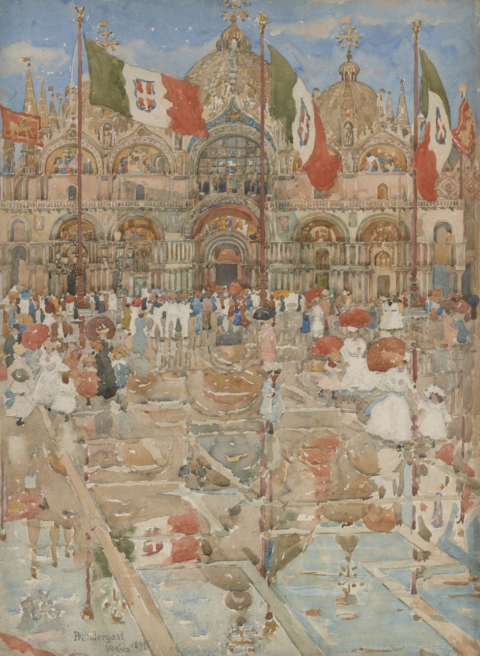 Splash of Sunshine and Rain (Piazza San Marco, Venice), 1899. Maurice B. Prendergast, American, 1858-1924. Watercolor and graphite on paper, 19 3/8 × 14 1/4 inches Private collection.