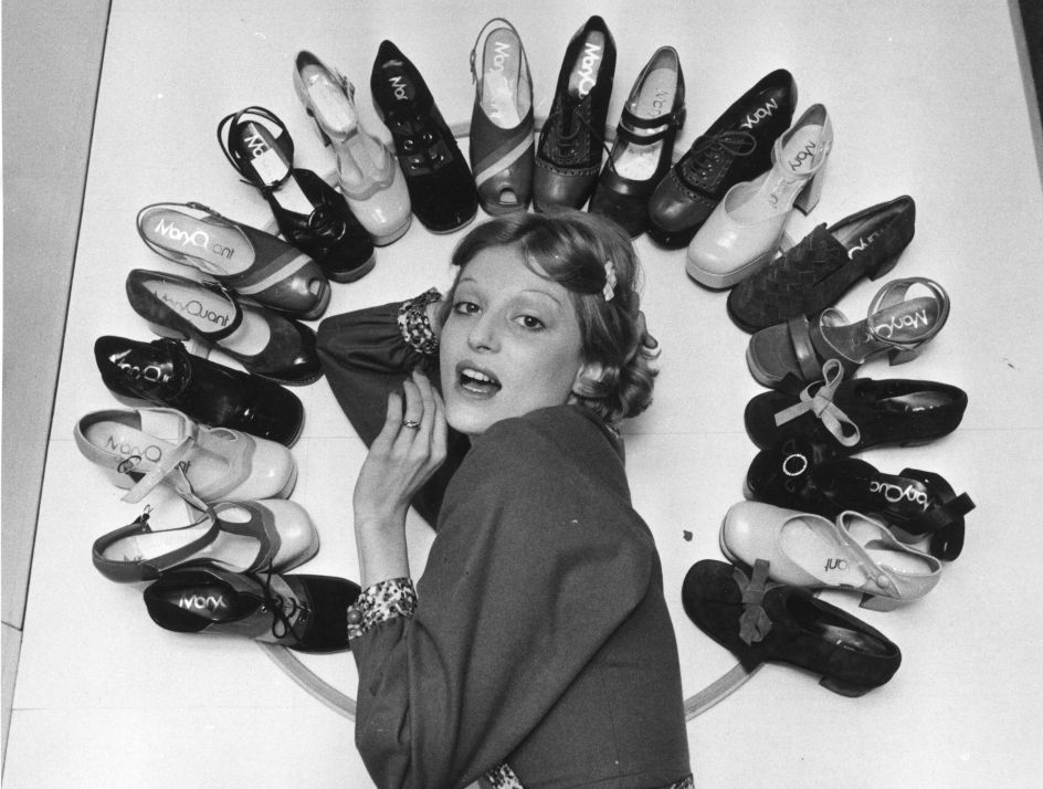 Fashion model Ika posing with Mary Quant's new collection of shoes, 6 April 1972 © Roger Jackson/Central Press/Getty Images