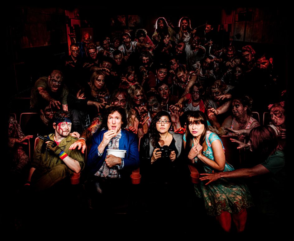 Promotional poster with Tony Hipwell, Miles Watts, Hannah Bungard and Lyndsey Craine © Zomblogalypse. Photography by Jim Poyner