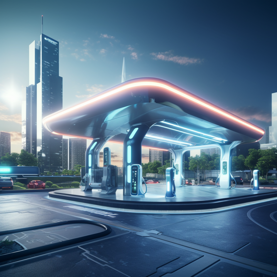 Image created by Interstate using MidJourney. The prompt was: Ultra realistic modern, advance and futuristic energy station in city