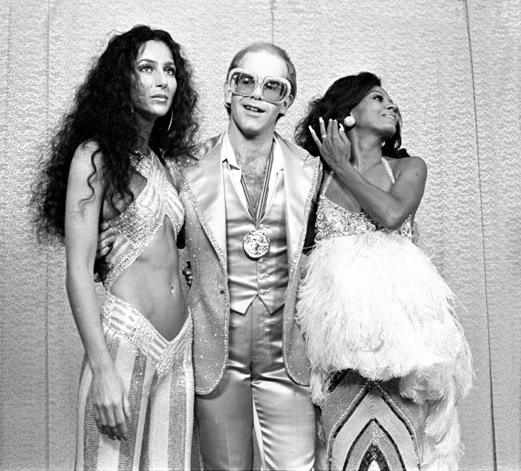 Cher, Elton John and Diana Ross at Rock Awards Santa Monica Civic Auditorium 1975; Various Locations; Mark Sullivan 70's Rock Archive Photo: Mark Sullivan/Contour by Getty Images