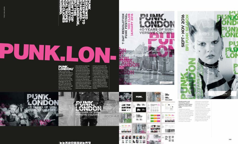 The Graphic Language of Neville Brody, spread showing designs for Punk London