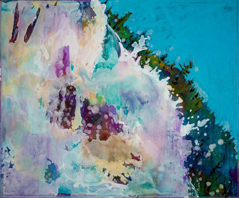 Steve Driscoll, Gravity-fed 2, 2021, oil pigments and urethane on composite panel, 28 x 34 in. Courtesy of Nicholas Metivier Gallery, Toronto.