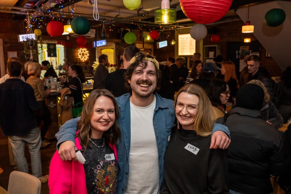 Hosts Kate Campbell, Brett Kellett, Vicky Zaremba at Creative Boom IRL Leeds. Photography by Jemma Mickleburgh