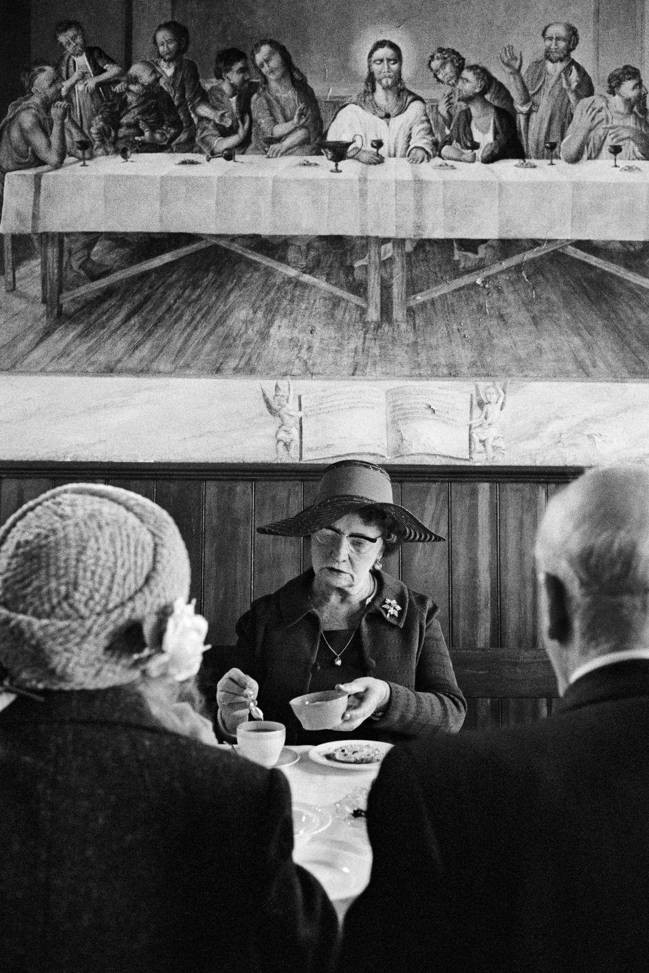 Steep Lane Baptist Chapel buffet lunch, Sowerby, Calderdale, West Yorkshire, England, UK, 1977 From 'The Non-Conformists' © Martin Parr / Magnum Photos / Rocket Gallery