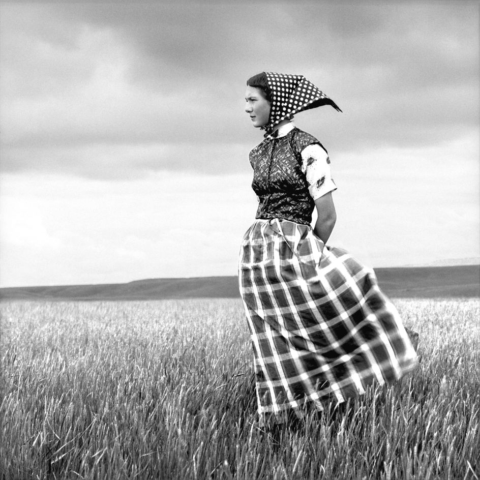 Laura Wilson, Emma, Hutterite Girl in Field, Duncan Ranch Colony, Harlowton, Montana, June 17, 1994