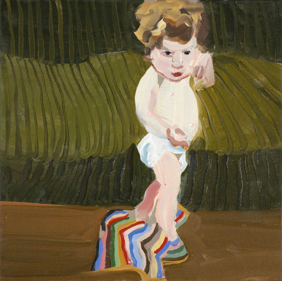 Esme with a Striped Blanket, 2008 oil on canvas 30 x 30 cms 11.82 x 11.82 inches  © Chantal Joffe  Courtesy the artist and Victoria Miro, London / Venice