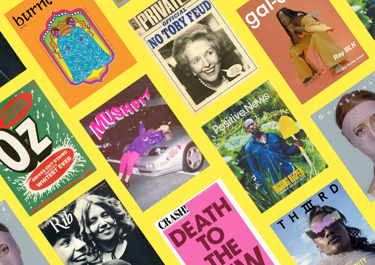 Print! compilation image © Courtesy of Stack/Somerset House, Burnt Roti, Crash!, gal-dem, Garageland, Mushpit, Oz, Private Eye, Positive News, Spare Rib, and Thiiird
