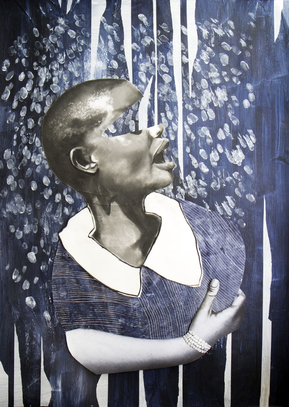 Nkechi Ebubedike, Bright Girls #8 (2019), acrylic, charcoal and photographic cut-out on paper. Courtesy of the artist and TAFETA Gallery