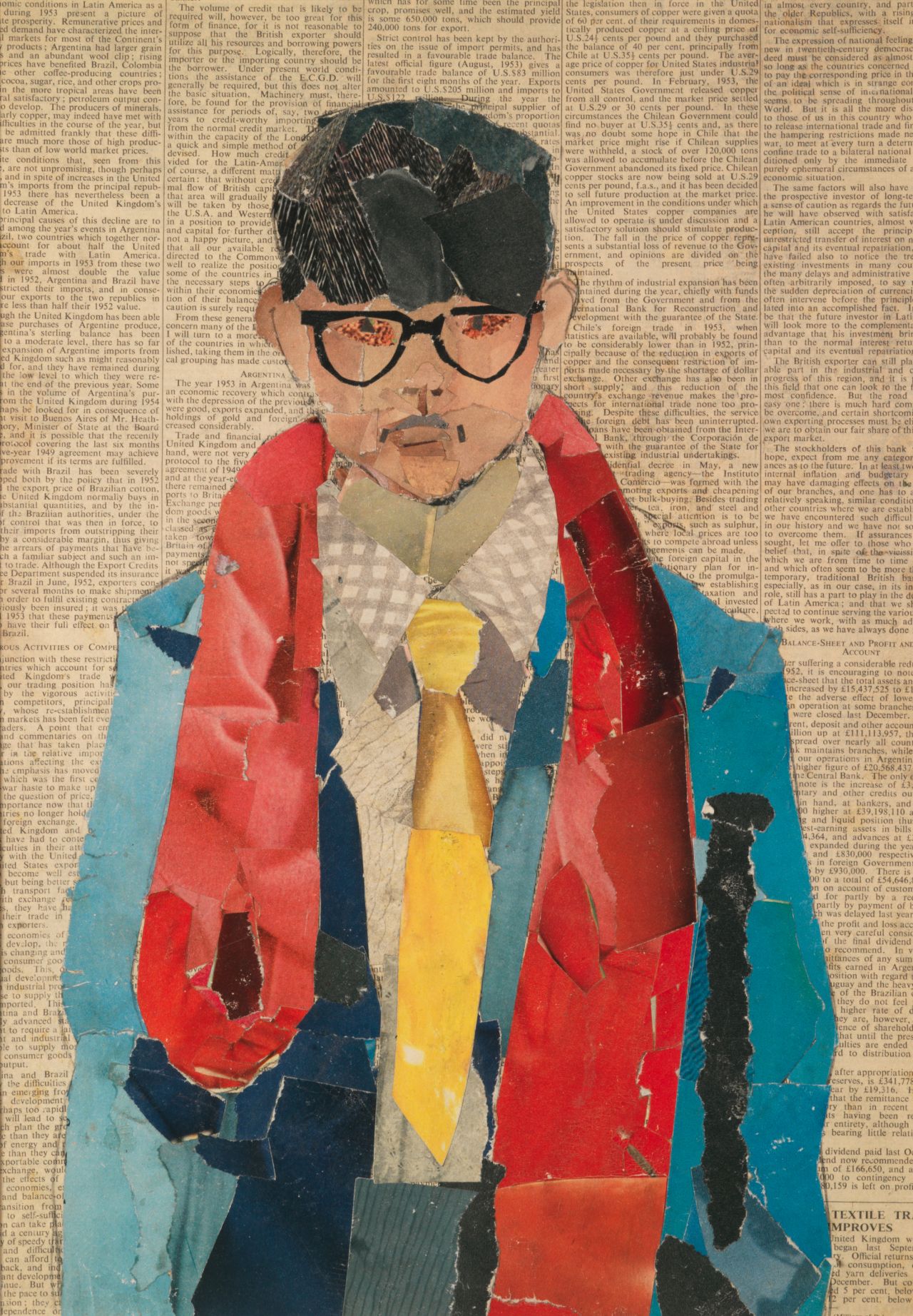 David Hockney Self Portrait 1954 Collage on newsprint 16 1/2 x 11 3/4