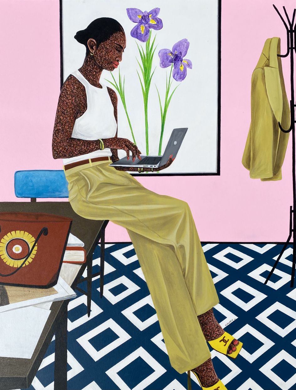 Hamid Nii Nortey, “Behind every successful woman is herself l”, 2021. Acrylic on canvas. Courtesy of the artist and of ADA contemporary art gallery