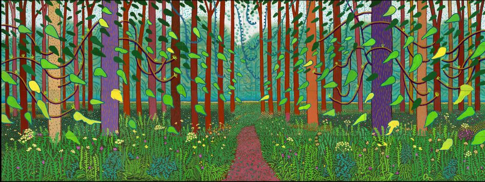 David Hockney: The Arrival of Spring in Woldgate, East Yorkshire (2011) © David Hockney, Photo Credit: Richard Schmidt, Collection Société des Amis du Musée national d'Art moderne, Centre Georges Pompidou, Paris.