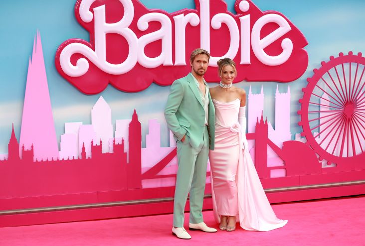 Ryan Gosling and Margot Robbie attend the "Barbie" European Premiere at Cineworld Leicester Square in London, England. Image credit: Fred Duval / Shutterstock