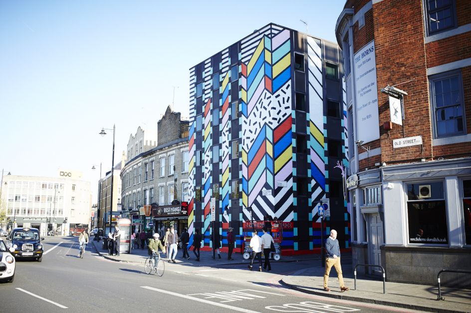 Dream Come True mural in East London by Camille Walala. Photography by J. Lewis