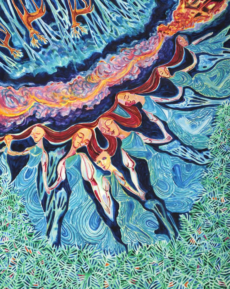 Arusha Gallery, John Abell, Fire in the Night, 2019, watercolour on paper, 153 x 121cm. Photo credit: [John Sinclair](http://www.thebigsink.com)