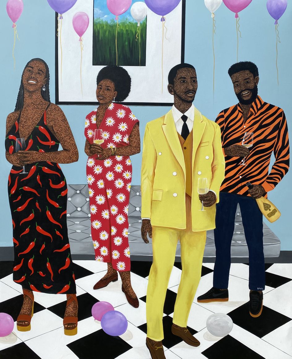 Hamid Nii Nortey, Togetherness is the beginning of progress towards success, 2021. Acrylic on canvas. Courtesy of the artist and of ADA contemporary art gallery