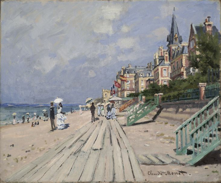 Claude Monet The Beach at Trouville (La Plage à Trouville), 1870 Oil on canvas 53.5 × 65 cm Wadsworth Atheneum Museum of Art, Hartford, Connecticut The Ella Gallup Sumner and Mary Catlin Sumner Collection Fund, 1948.116 © Allen Phillips\Wadsworth Atheneum
