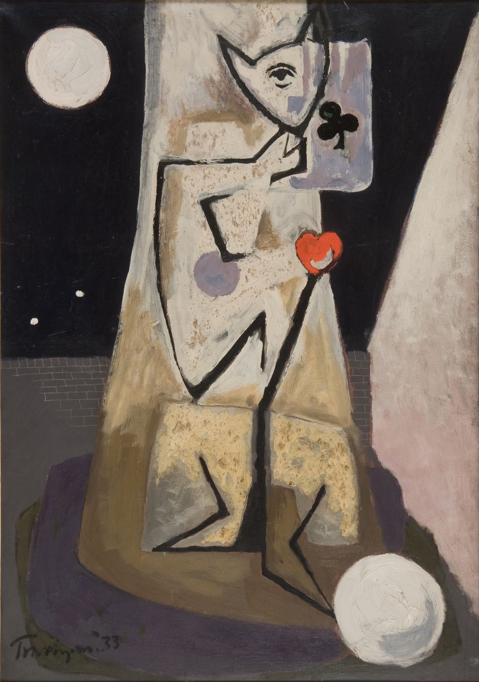 Julian Trevelyan, Standing Figure with Ace of Clubs, 1933, oil on canvas, Photograph Mike Fear, courtesy Jerwood Collection © The Julian Trevelyan Estate