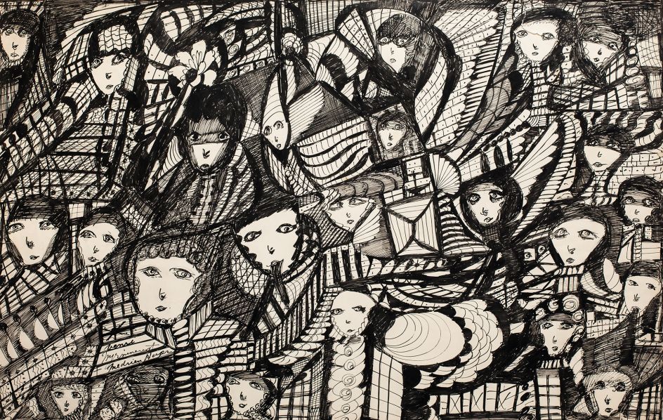 Madge Gill Untitled Undated Black ink on card Courtesy Newham Archives and Local Studies Library