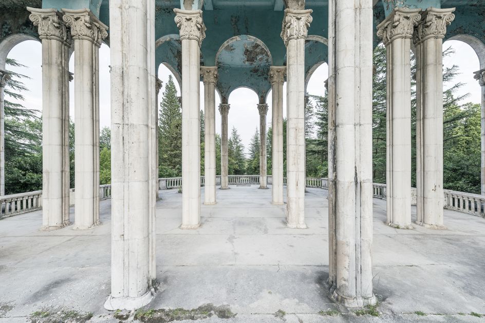 Monumental arches adorn this open-air-treatment gallery inside a former sanatorium. Tskaltubo, Georgia. © Reginald Van de Velde