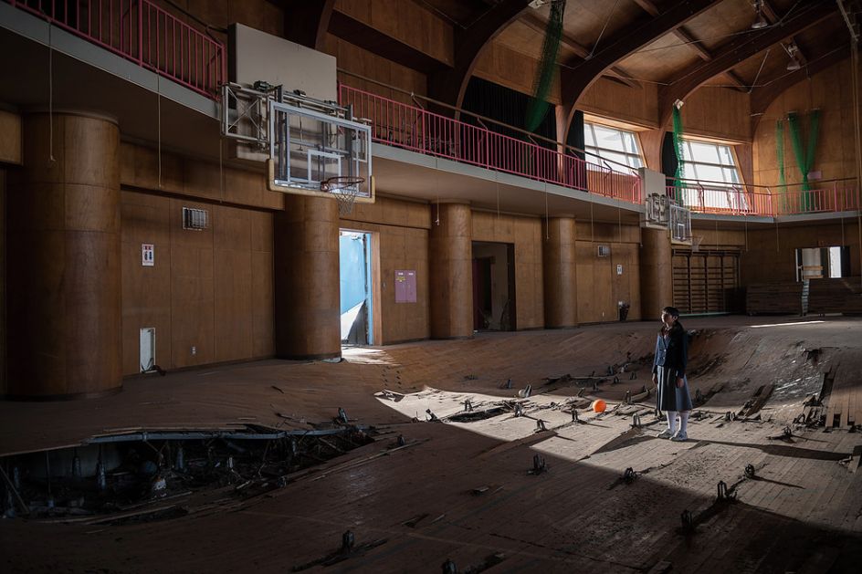 Kanoko Sato at her school's gymnasium in the Ukedo district