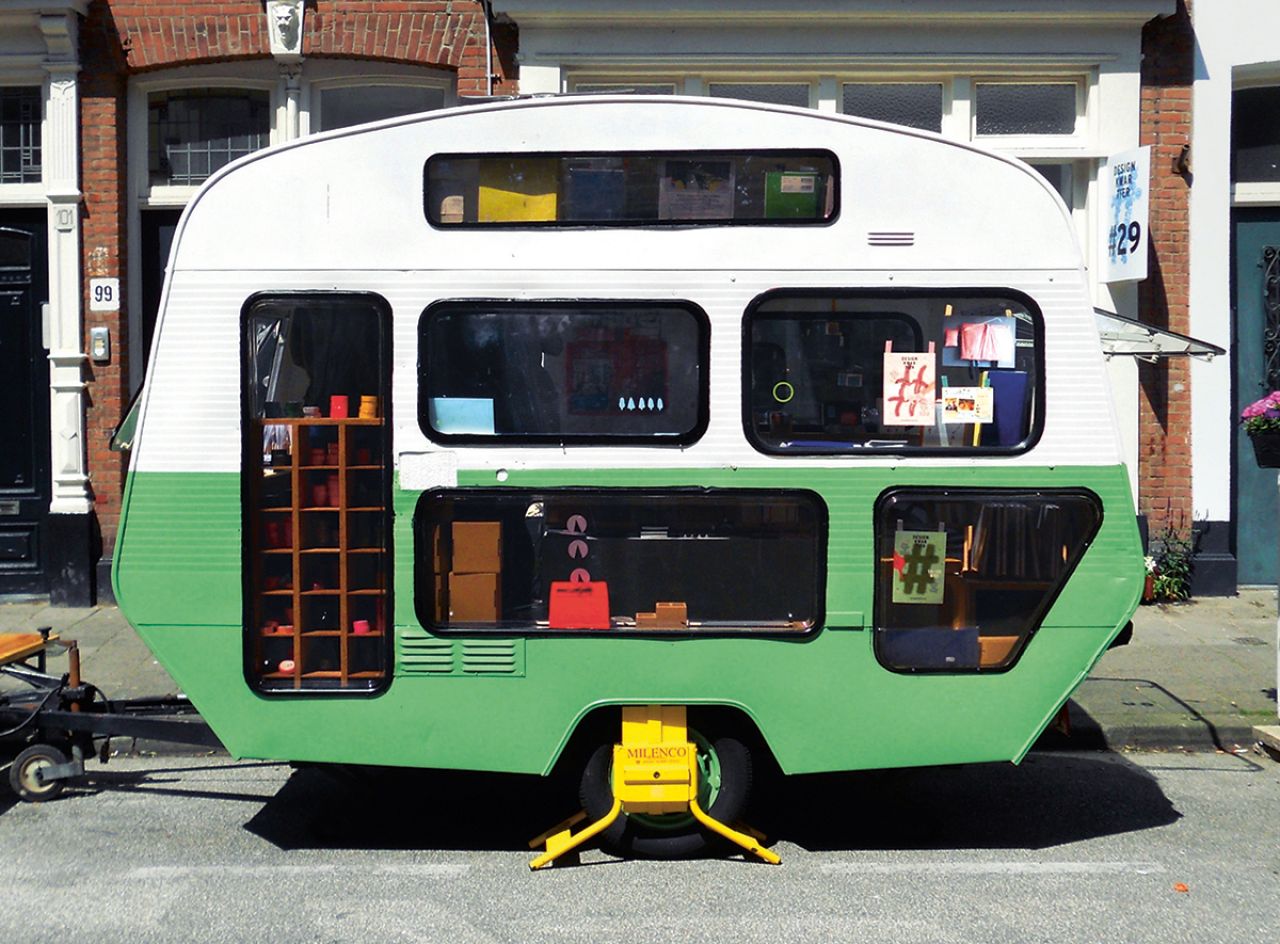 Pop-Up Caravan, Tas-ka, The Netherlands, 2014. Steel chassis, aluminium, rubber, corrugated steel, Plexiglas, chipboard. Picture credit: Hipaholic