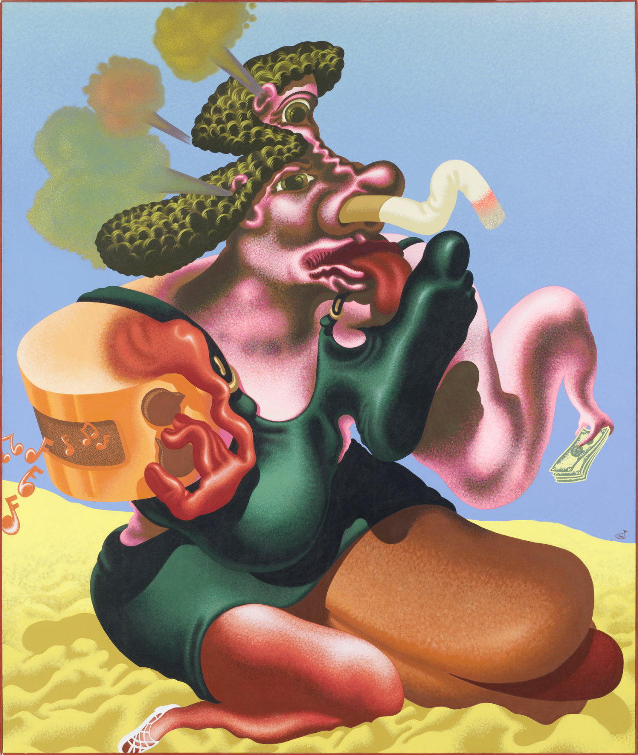 Peter Saul, Woman Smoking, 1984, collection musée de l’Abbaye Sainte-Croix, les Sables d’Olonne, huile et acrylique sur toile, 216 x 192 cm ©Peter Saul; photo: Hugo Maertens. Via Creative Boom submission.