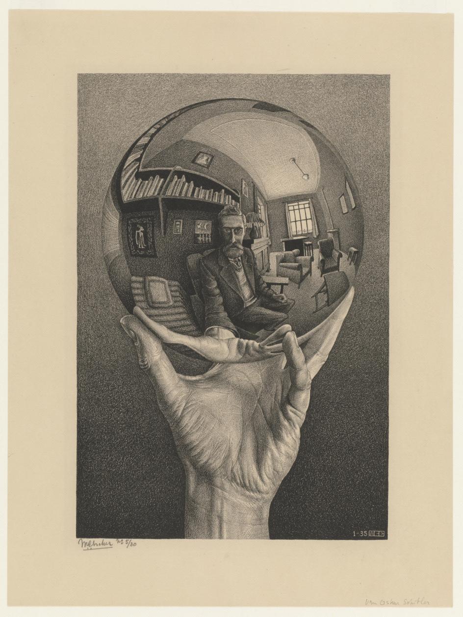 [M.C. Escher](https://www.mcescher.com) Hand with Reflecting Sphere, 1935. M.C. Escher Heritage Collection, The Netherlands All M.C. Escher works © 2026 The M.C. Escher Heritage, Baarn, The Netherlands. All rights reserved