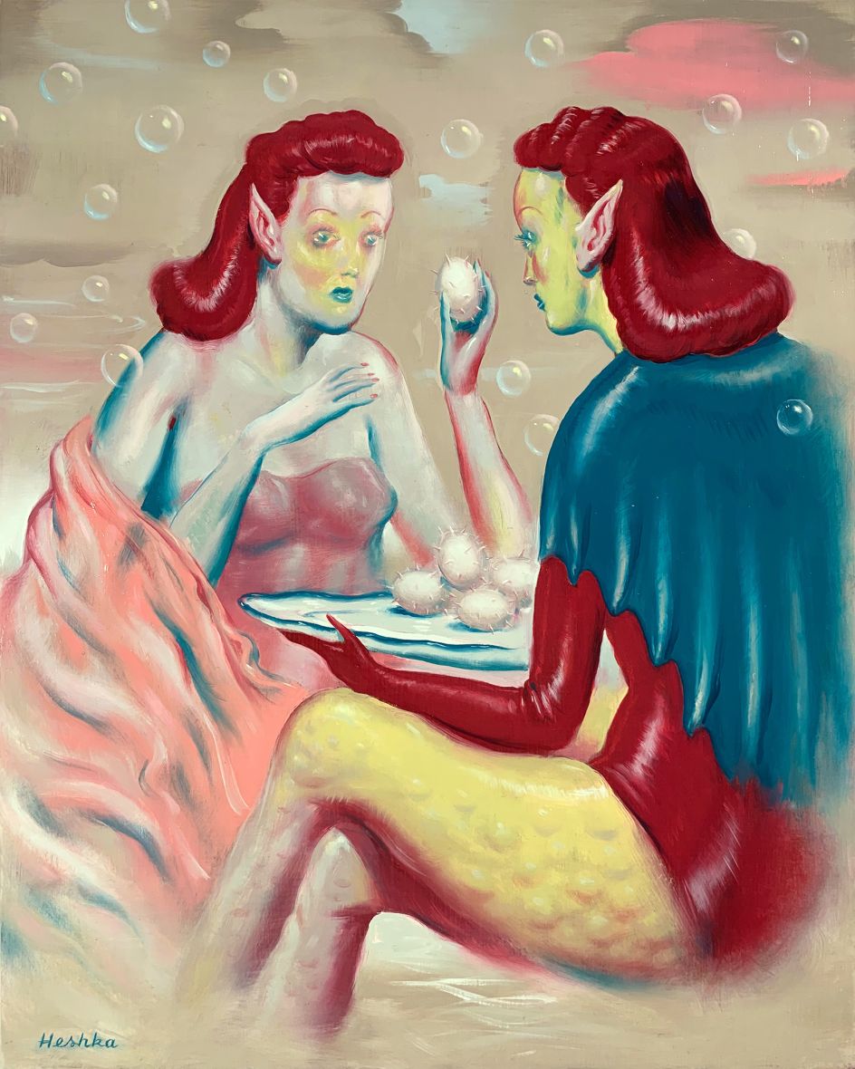 ‘Soft Shell Time Bombs’ (oil on cradled wood panel, 13.75 x 11 inches) © Ryan Heshka